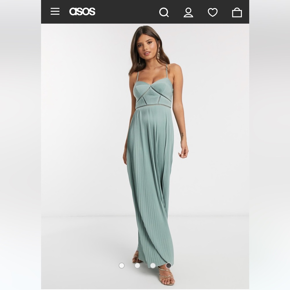 ASOS Design Premium Cami Pleated Maxi Dress size 4 Spearmint Green